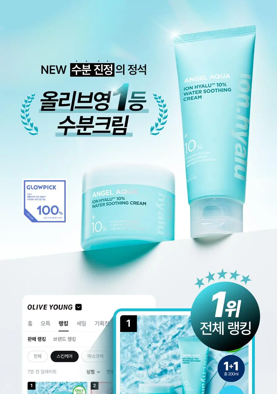 [NEW/리뷰이벤트] 비욘드 엔젤 아쿠아 이온 히알루10% 수분 진정 크림 100ml 1+1 기획 상세페이지 5